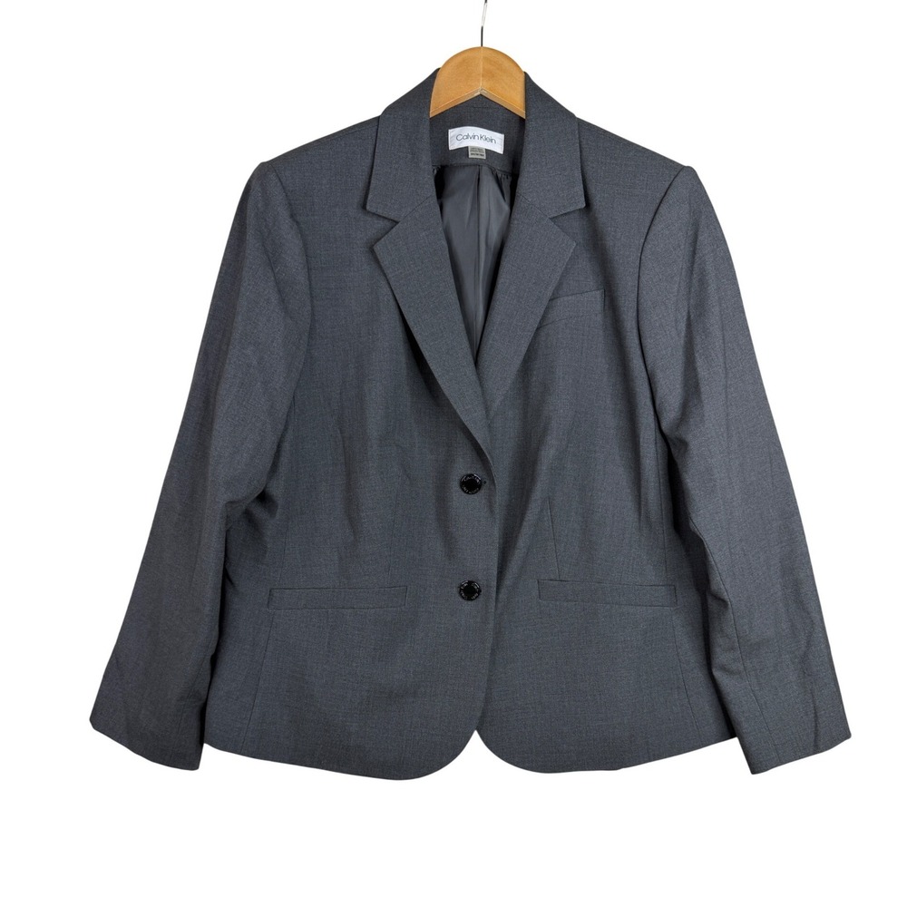 Calvin Klein Suit Blazer Jacket Womens Size 18 Classic Gray Basic Long Sleeves